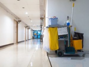 Cleaning Cart in Hospital Hallway