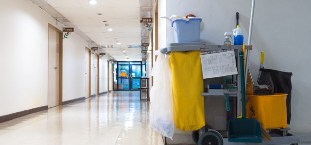 Cleaning Cart in Hospital Hallway