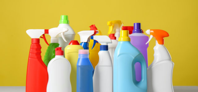 Bottles of different cleaning products
